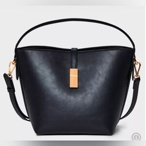 Elegant Black Shoulder Bag with Gold Hardware